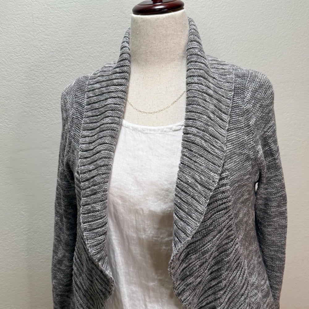 Roxy Boho Surf Open Front Shawl Collar Knit Cardigan Gray Sweater Women M - Picture 3 of 13
